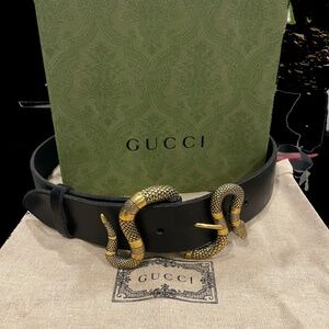 Gucci Snake Buckle Leather Belt Unisex